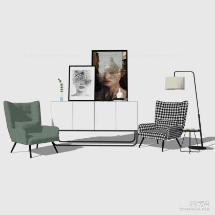 北欧单椅休闲椅边柜组合丨