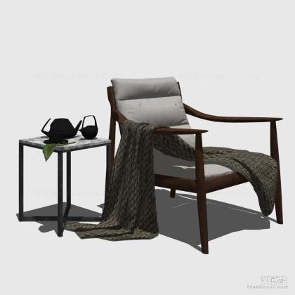 北欧单椅休闲椅边几组合丨