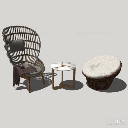 北欧单椅休闲椅边几组合丨