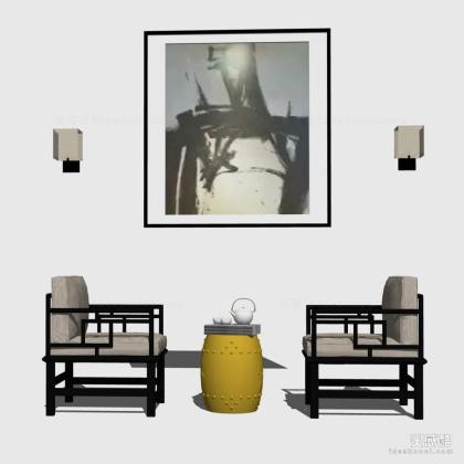 中式休闲椅沙发茶几组合丨