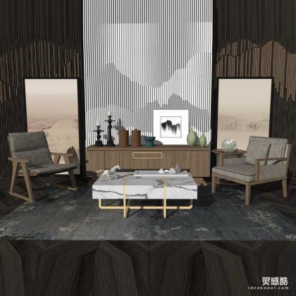 中式会客厅 沙发茶几组合丨