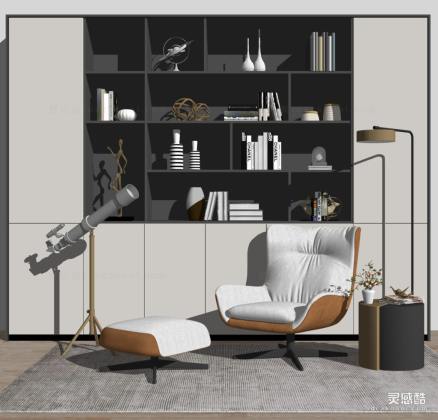 现代风格休闲椅 边几 摆件 书柜 望远镜丨