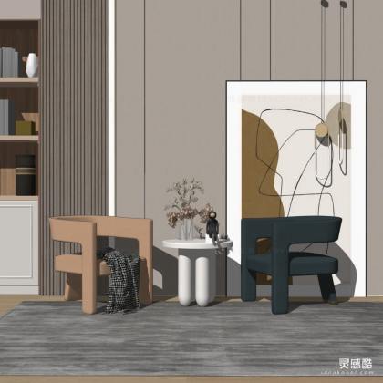 现代风格休闲椅 边几 挂画丨