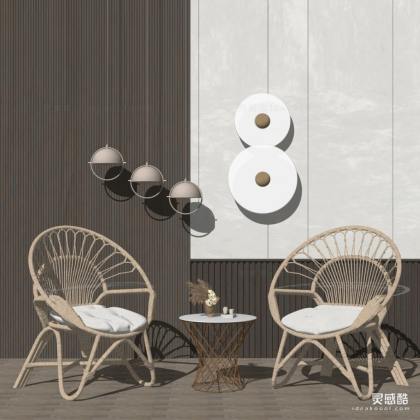 现代户外休闲椅 边几 藤编椅丨