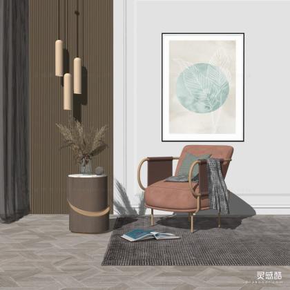 现代休闲椅 单人沙发 挂画丨