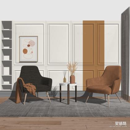现代休闲椅 花瓶 边几 挂画丨