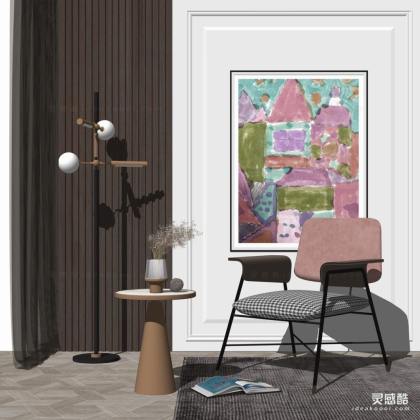 现代休闲椅 边几 落地灯 挂画丨