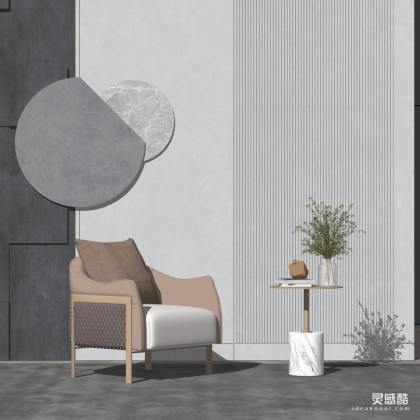 现代休闲椅 单人沙发 边几 墙饰丨