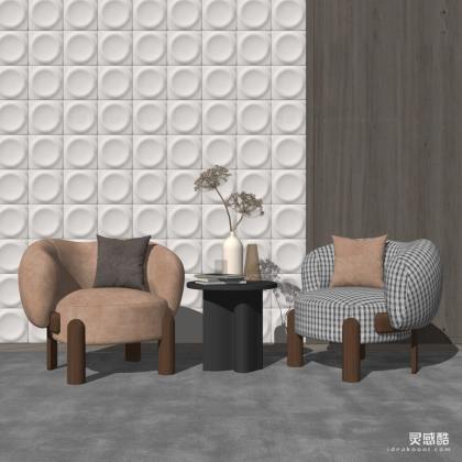 现代休闲座椅 单人沙发 边几丨