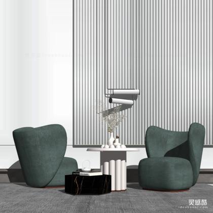 现代单人沙发 边几丨