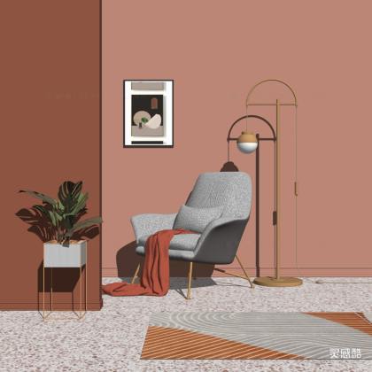 现代休闲椅 单人沙发 挂画丨