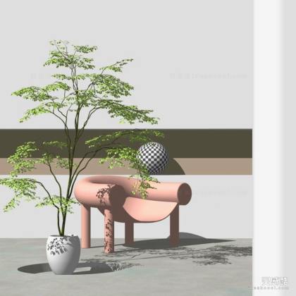 现代休闲椅单椅 盆栽绿植组合丨