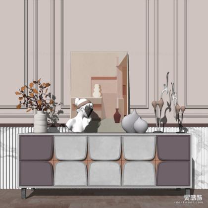 北欧轻奢电视柜 挂画 花瓶丨