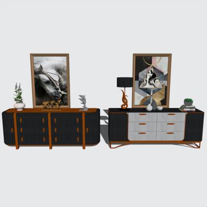 现代边柜组合 挂画丨