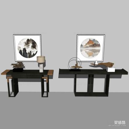 新中式条案边柜 挂画 台灯丨