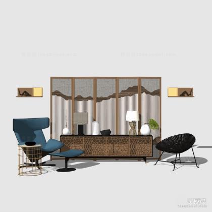 轻奢客厅组合 茶几组合 电视柜组合 单人沙发 屏风丨