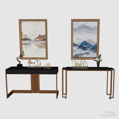 新中式条案玄关柜组合 挂画丨