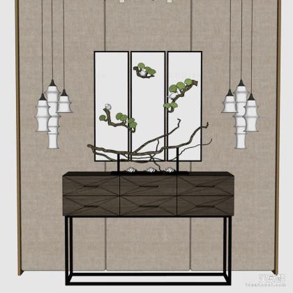 新中式玄关柜 吊灯丨