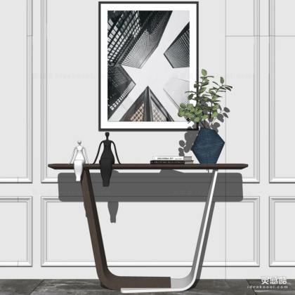 现代端景台 挂画 花瓶绿植丨