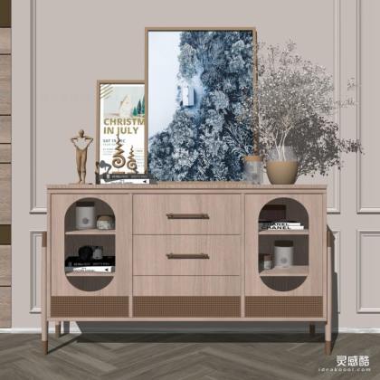 现代玄关柜 边柜 挂画 花瓶丨