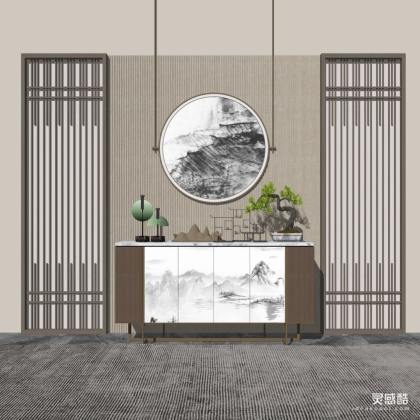 新中式边柜 挂画 屏风丨