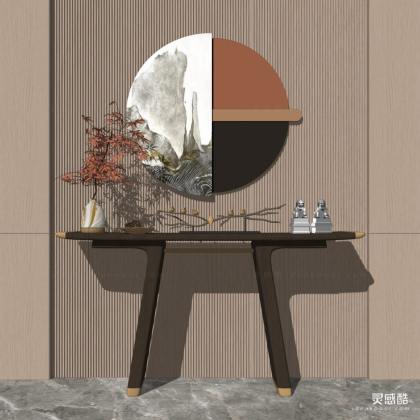 新中式端景台 条案 玄关柜 墙饰丨