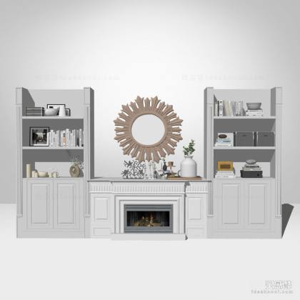 欧式壁炉柜 书柜丨