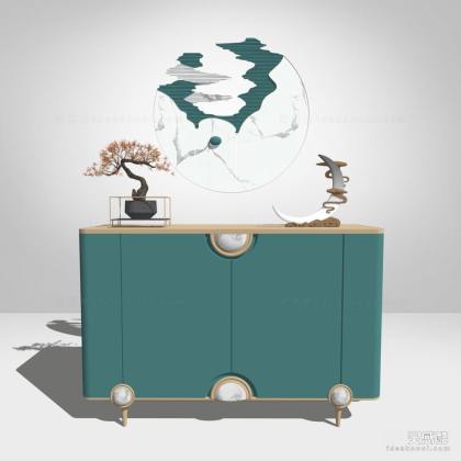 现代边柜 盆景 月亮摆件丨