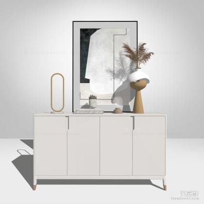 现代边柜 玄关柜 挂画 花瓶丨