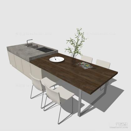 现代厨房橱柜 洗菜台 操作台 餐桌椅组合丨