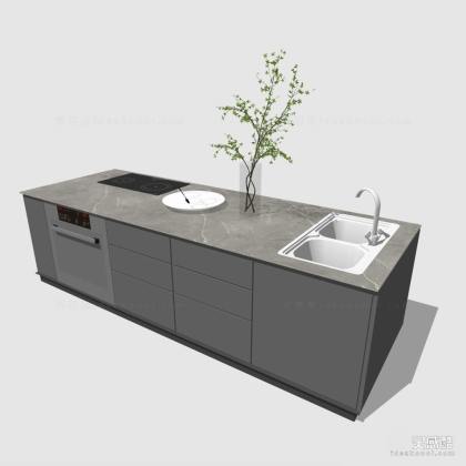 现代厨房橱柜 中岛台丨