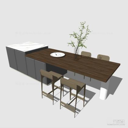 现代厨房橱柜中岛台 餐桌椅组合丨
