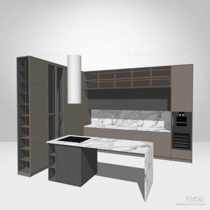 现代厨房橱柜组合 中岛台丨