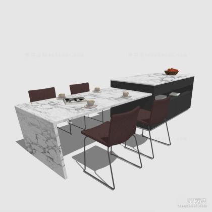 现代厨房橱柜 中岛台 餐桌椅组合丨