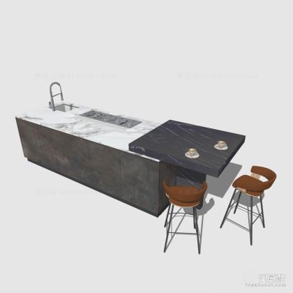 现代厨房橱柜 中岛台 操作台 餐桌椅丨