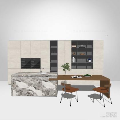 现代厨房橱柜 中岛台 餐座椅组合丨