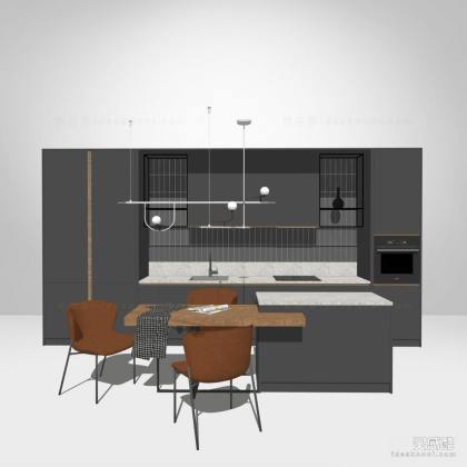 现代厨房橱柜 中岛台 餐桌椅丨