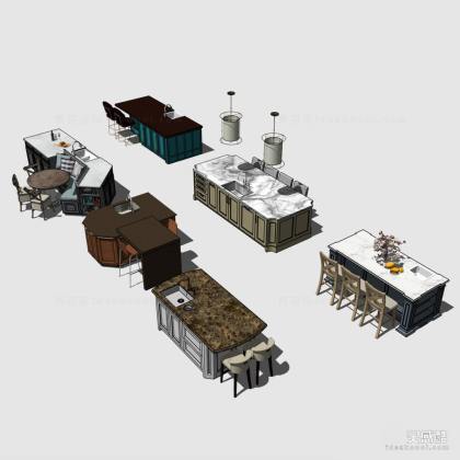 美式厨房橱柜中岛台合集丨