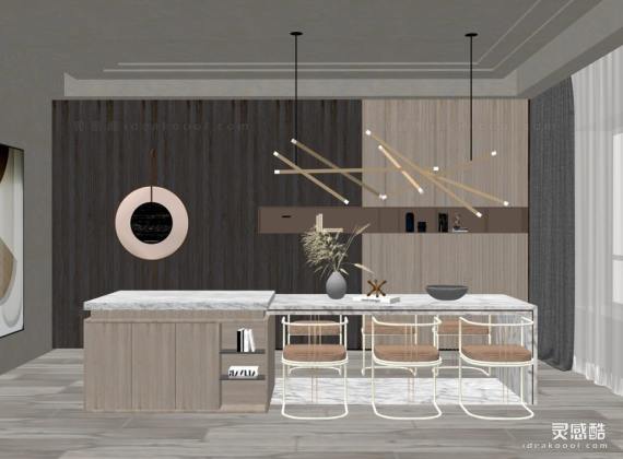 现代厨房中岛台 吊灯丨