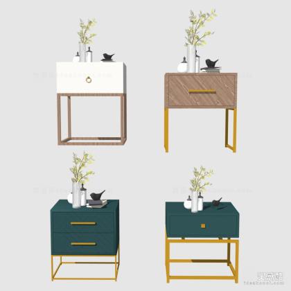 现代轻奢方形床头柜 花瓶摆件丨