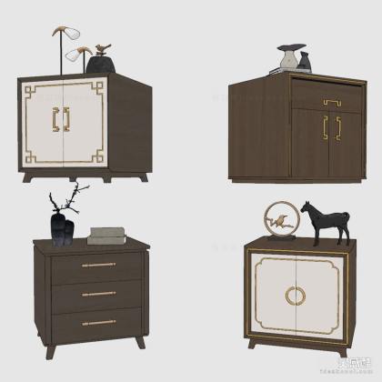 新中式方形床头柜丨