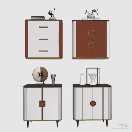 新中式方形皮革床头柜丨