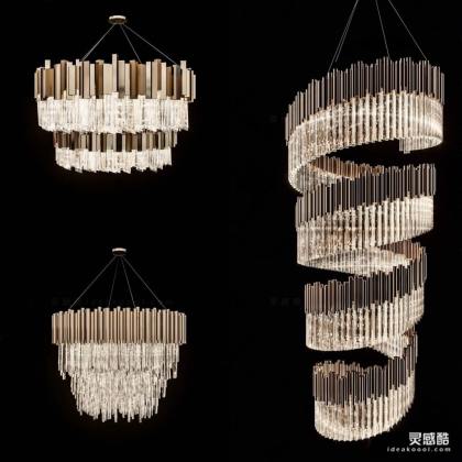 现代玻璃多层水晶吊灯丨