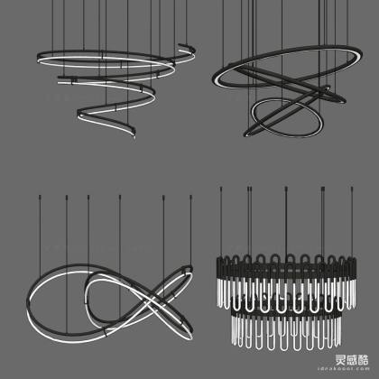 现代吊灯组合 环形金属吊灯丨