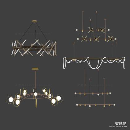 现代吊灯组合 线性吊灯丨