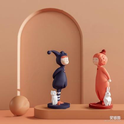 现代卡通人物雕塑摆件丨