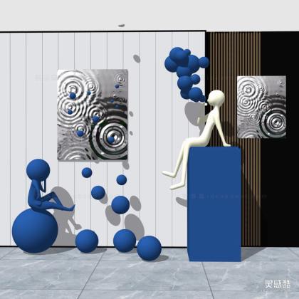 现代人物雕塑摆件 不锈钢水波纹墙饰丨