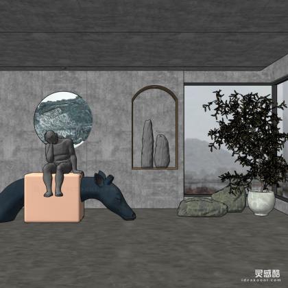 现代长颈鹿人物雕塑摆件丨