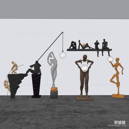 现代抽象人物 金属人物雕塑摆件 落地灯摆件丨