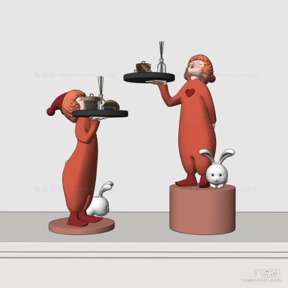 现代人物雕塑摆件 托盘 兔子 香薰丨